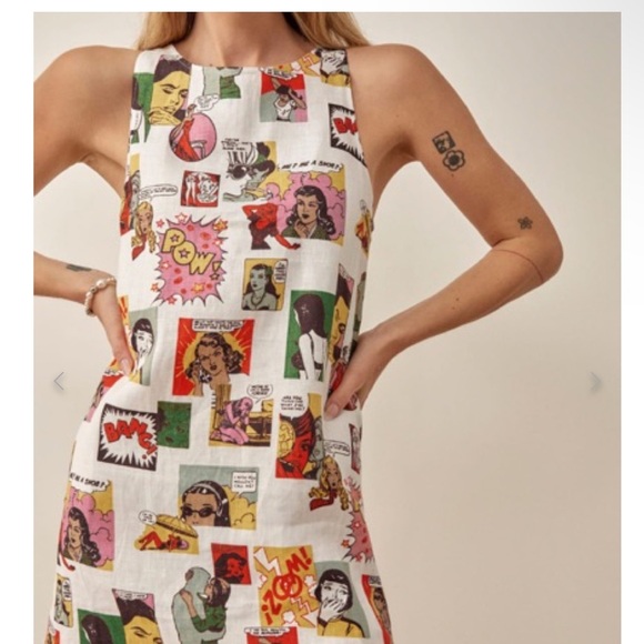 New! Reformation Jessi Linen Comic Book Mini Dress 💋📰 size 4 - Picture 10 of 15
